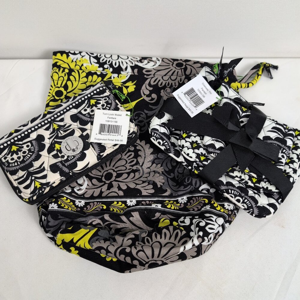 Vera Bradley Fanfare combo - Turn lock wallet, Cosmetic Trio and Ditty bag